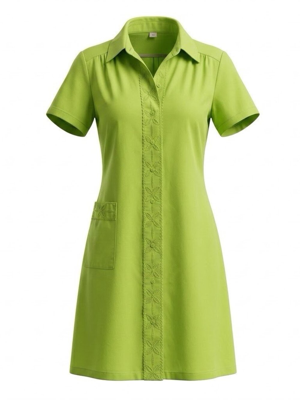 Vtg 70s Philmaid House Dress Lime Green Snap Front Duster Robe Embroidered